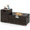 Outdoor 2-in-1 PE Rattan Fire Pit Table Set with Propane Tank Holder Lava Rocks